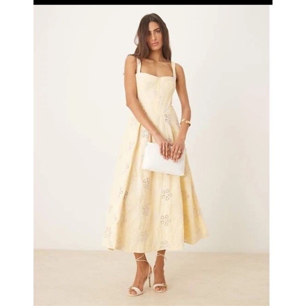 Bardot Midi Sundress Lilah Floral Daisy Eyelet Lace Corset yellow Size 10